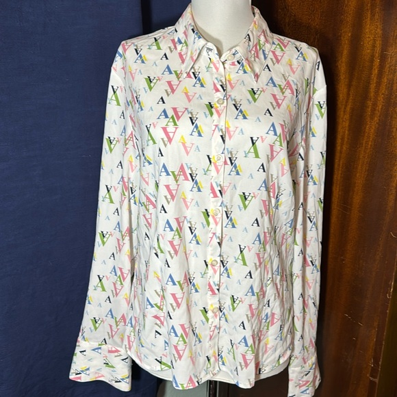 A-line retro printed button down blouse - Picture 1 of 5